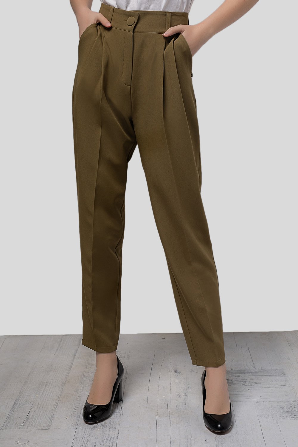 Khaki color darted trousers