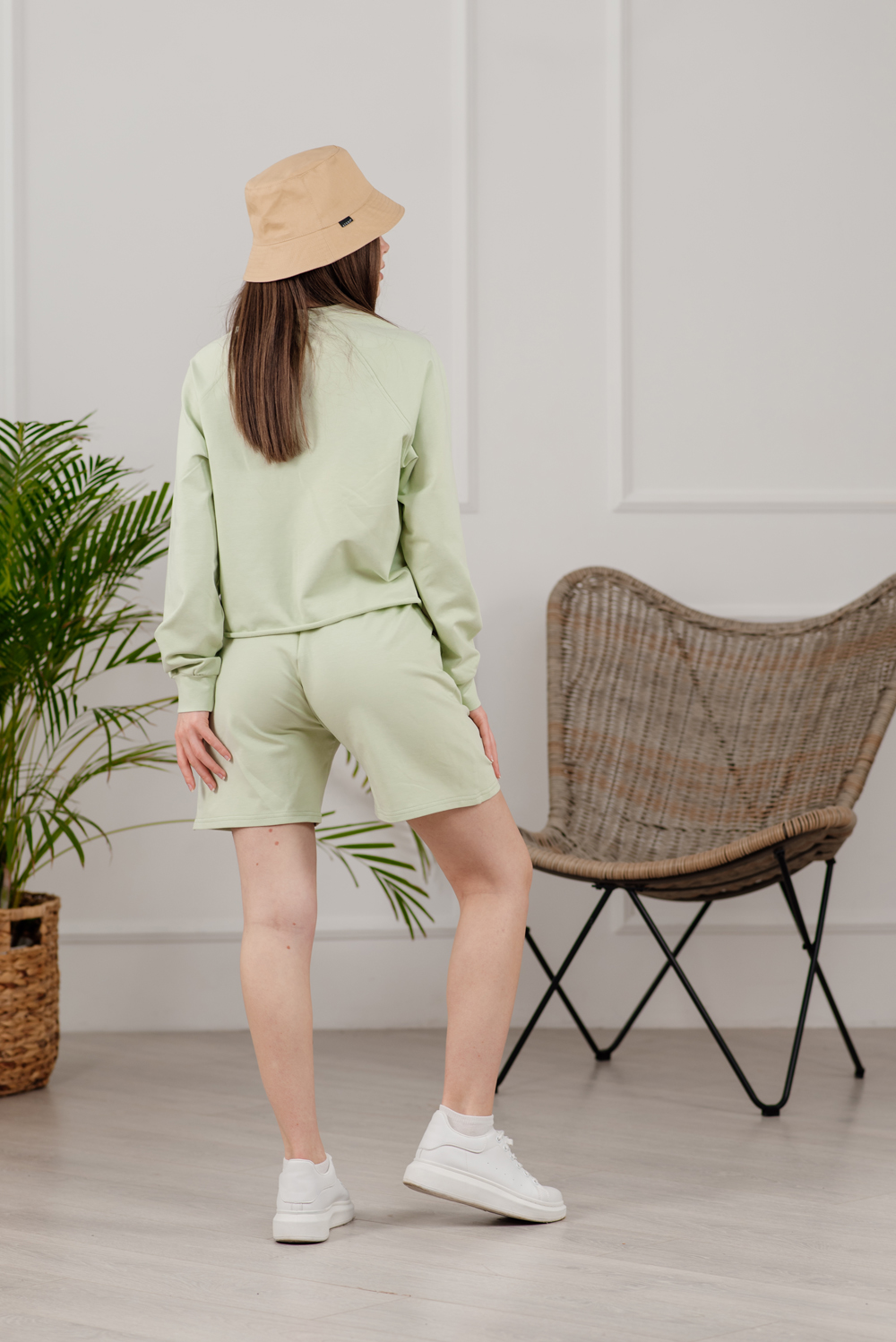 Olive Cotton Suit with Longline Shorts