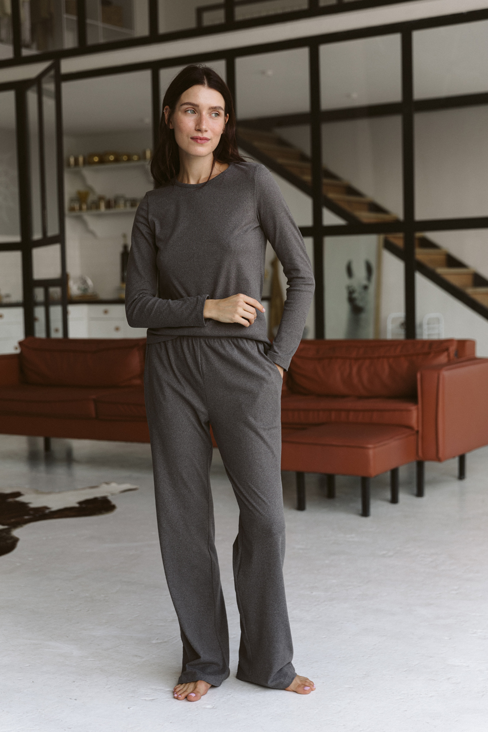 Knitted pajamas in graphite color