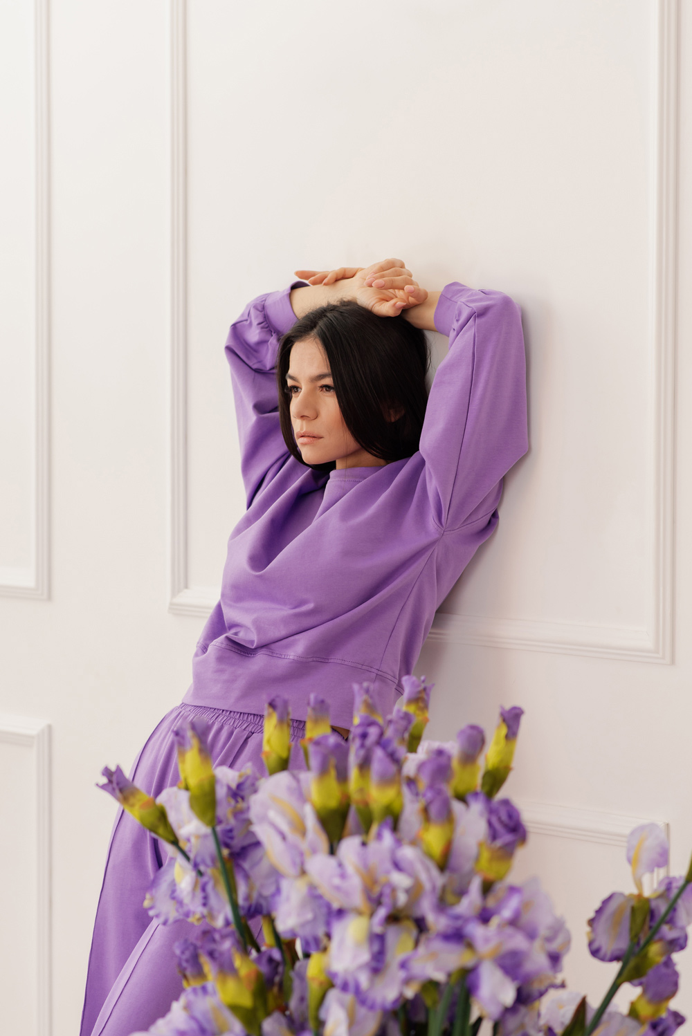 Lilac sweatshirt with puff sleeves