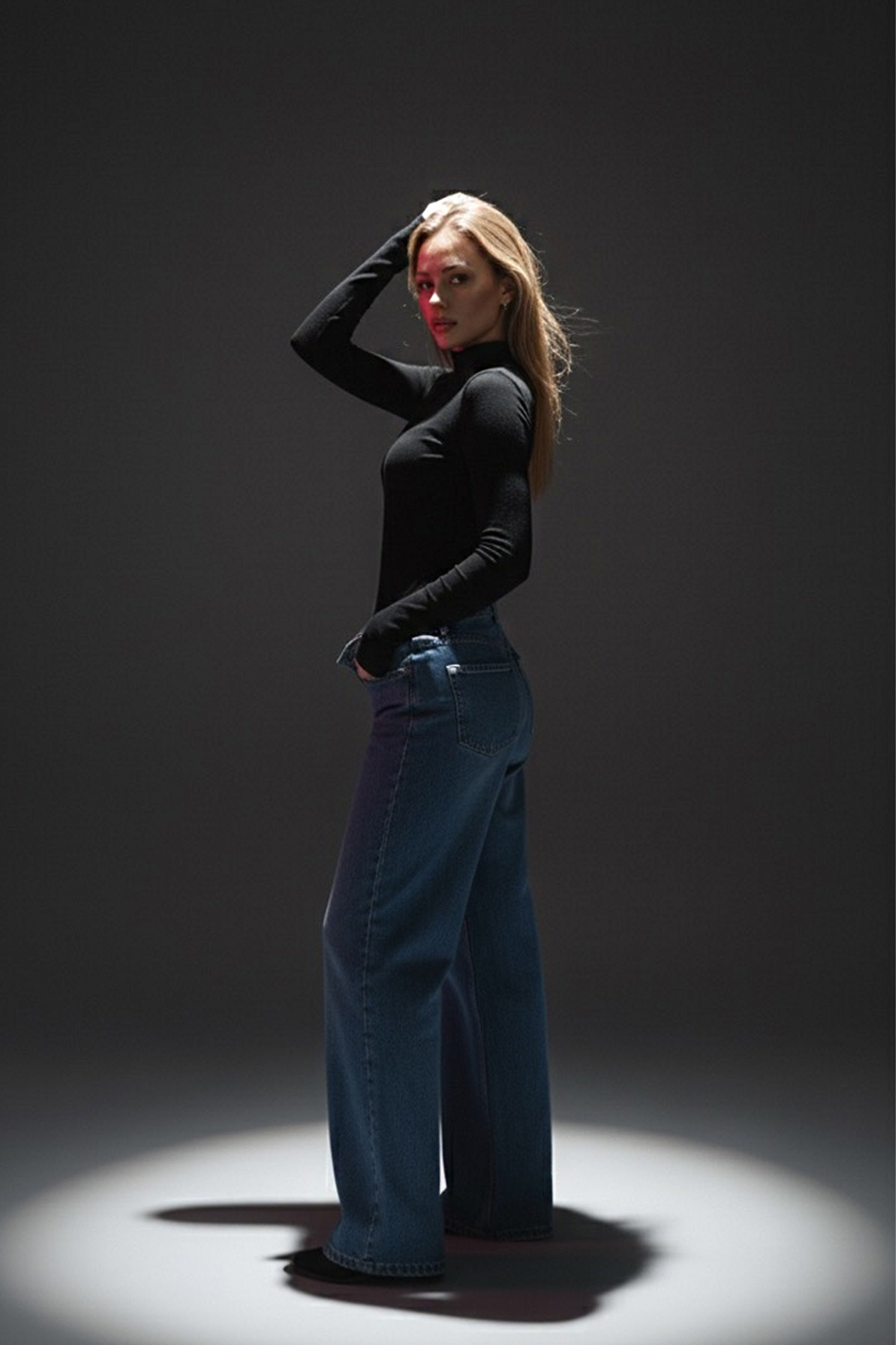 Черный утеплённое боди с высокой стойкой