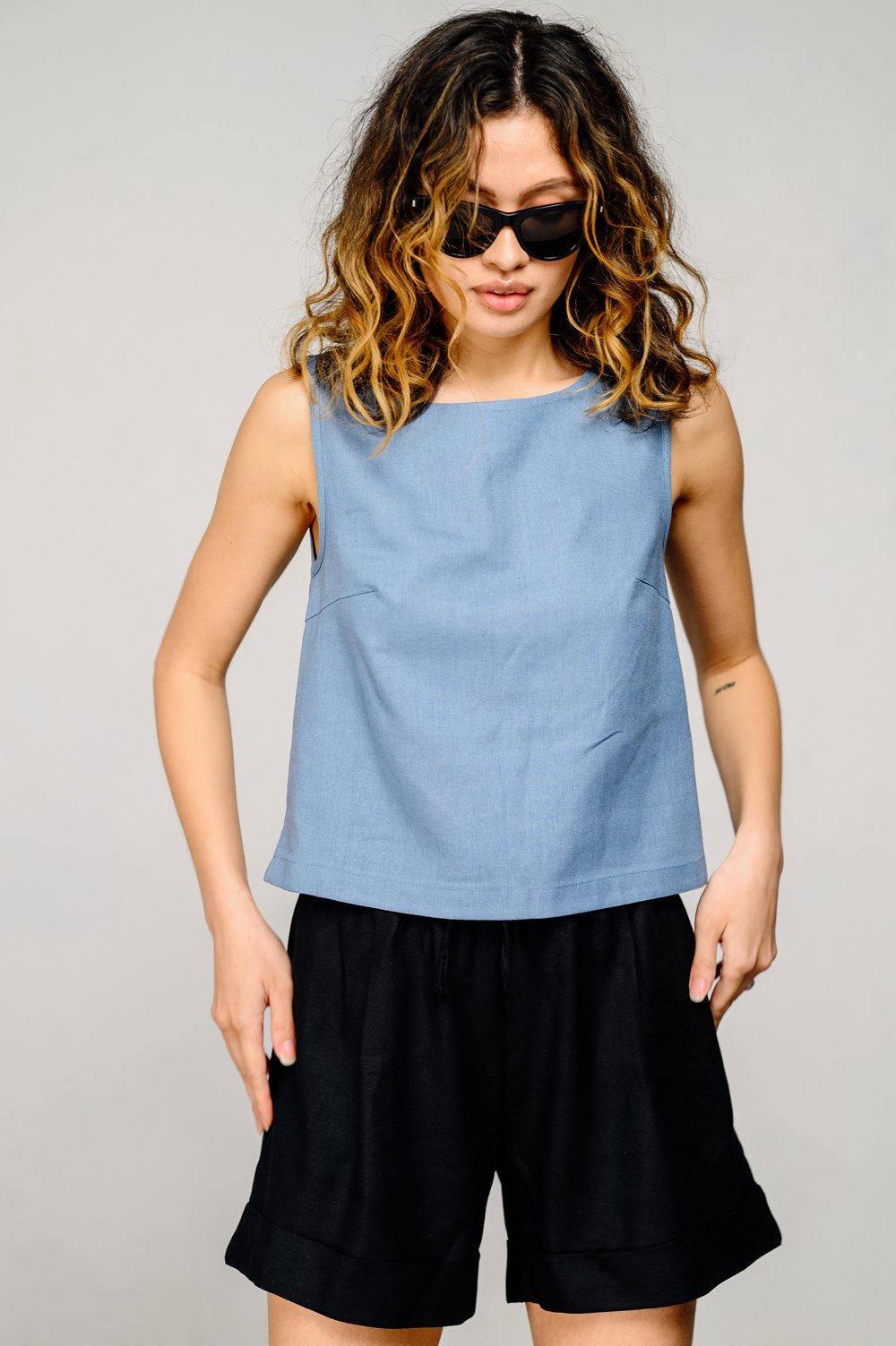 Grey-blue linen sleeveless top