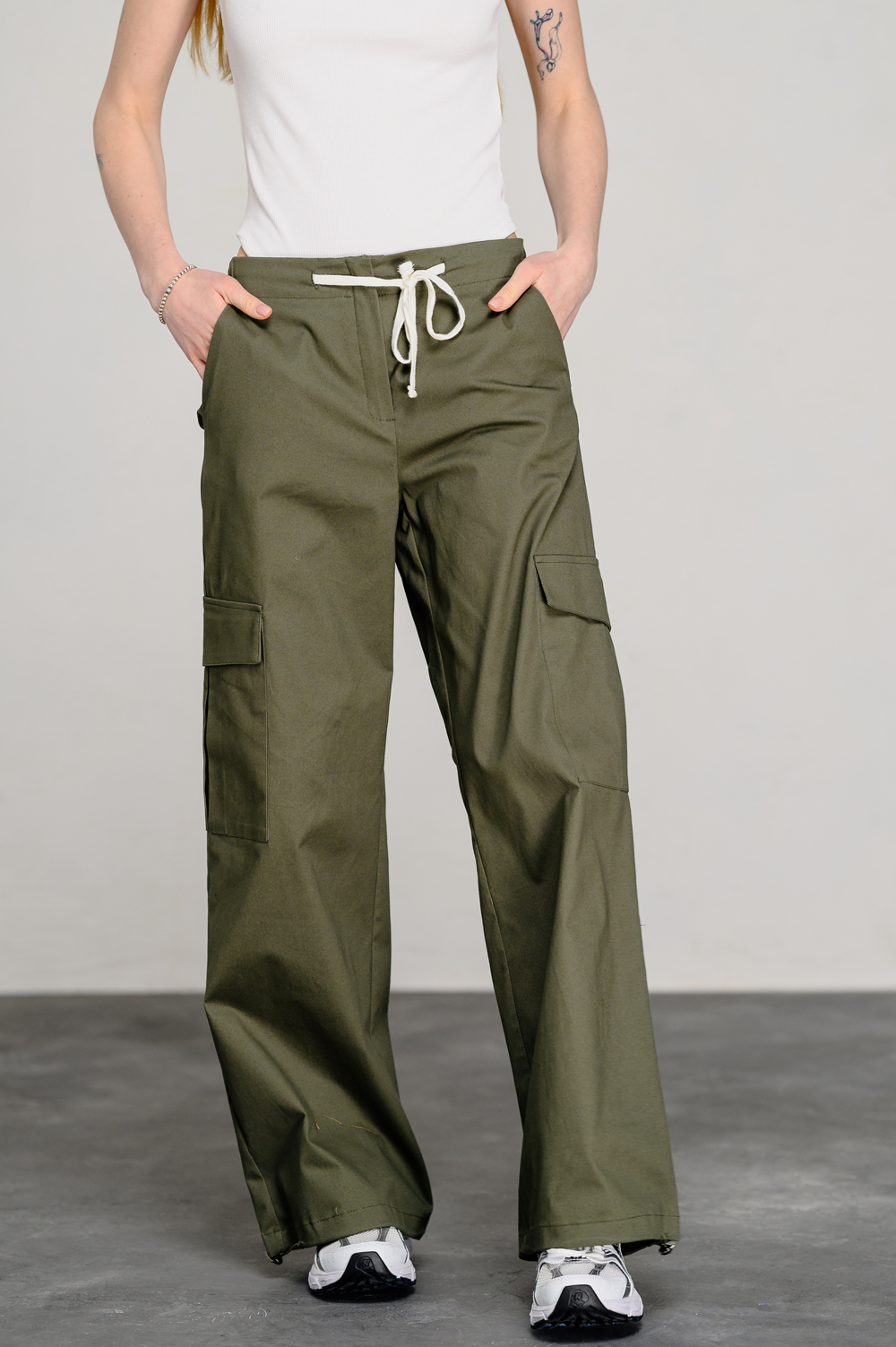 Khaki Drop Waist Cargo Pants