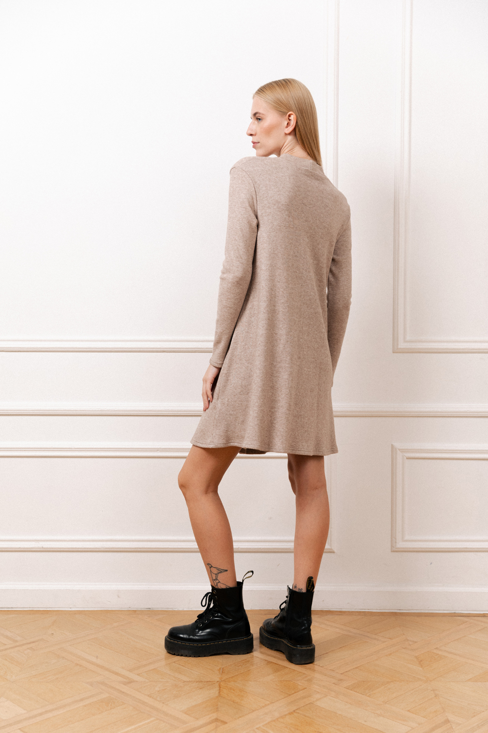 Beige knitted shift dress