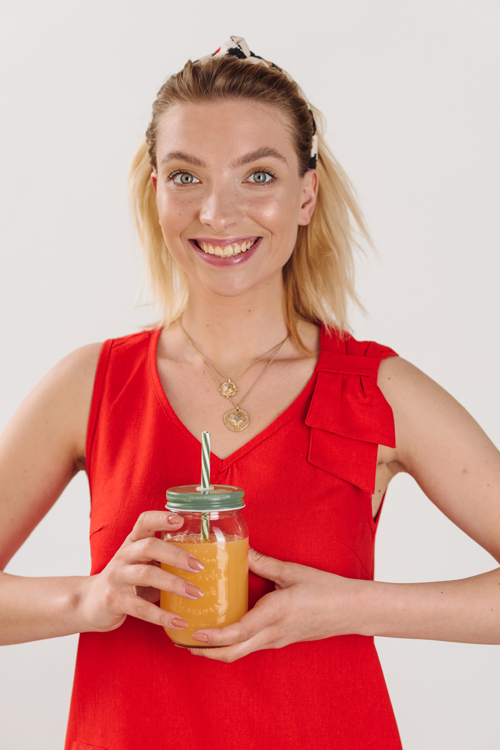 Red linen mini dress