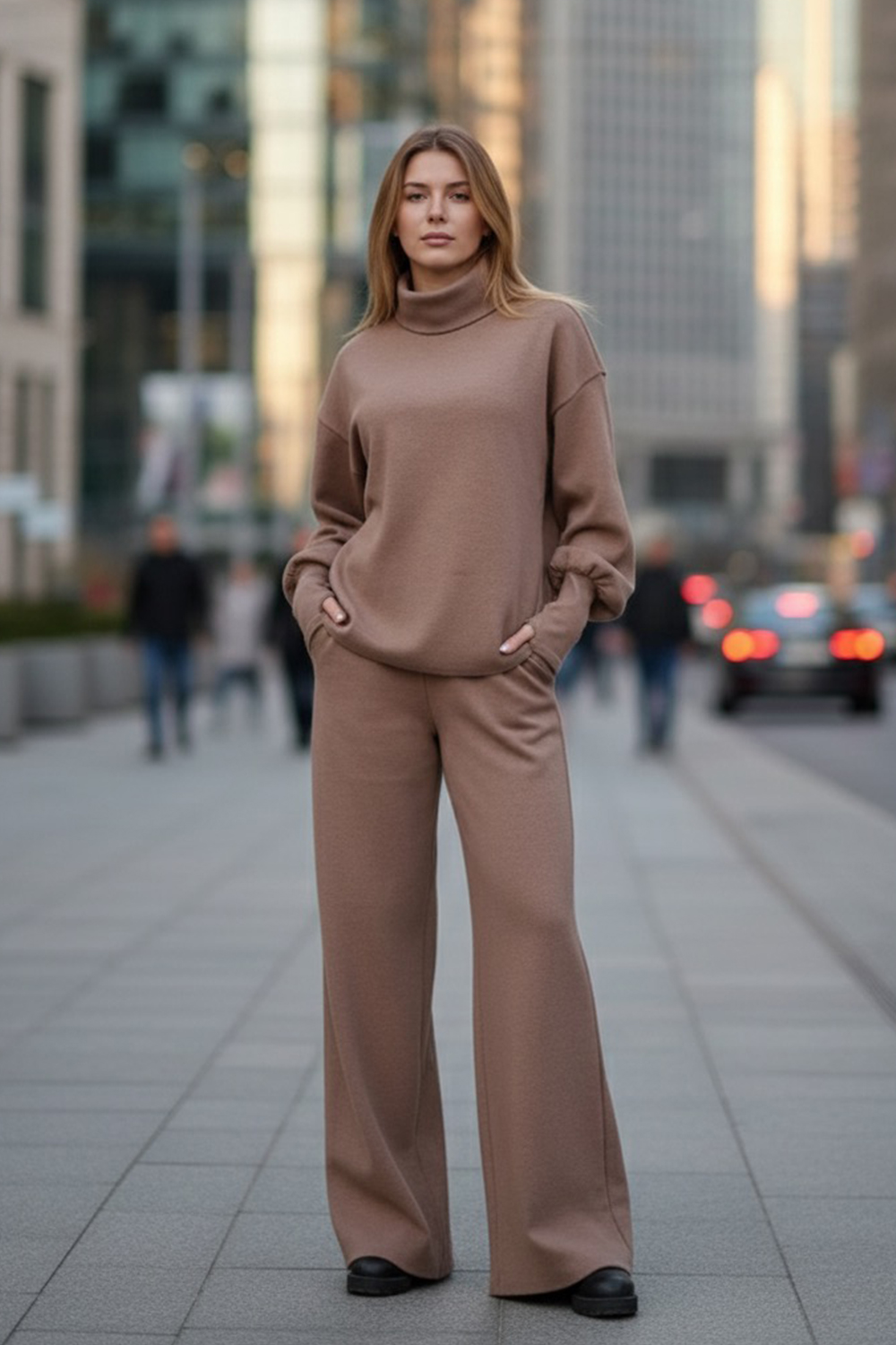 A walking suit made of soft knitted angora in the color 