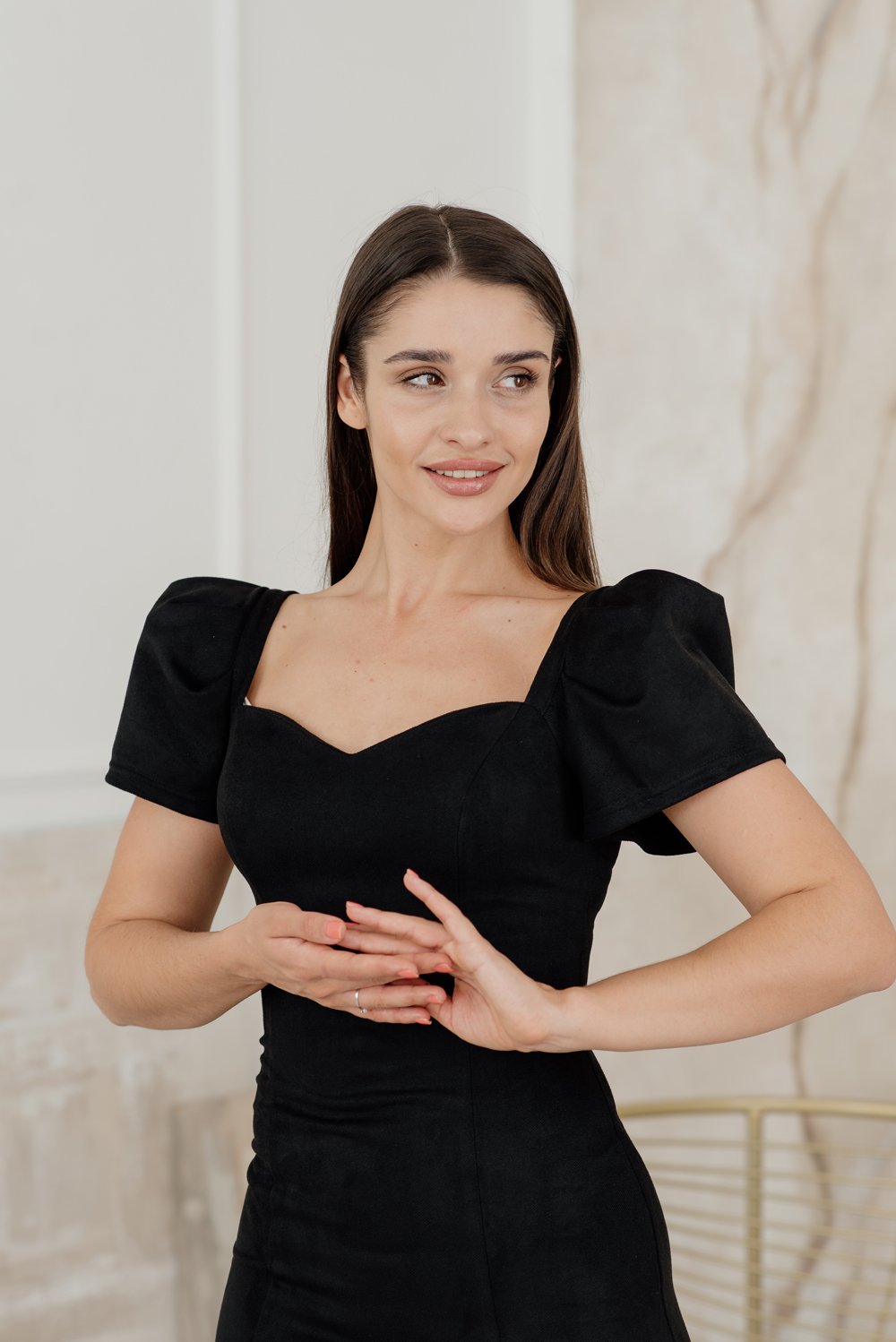 Short Sleeve Black Midi Dress