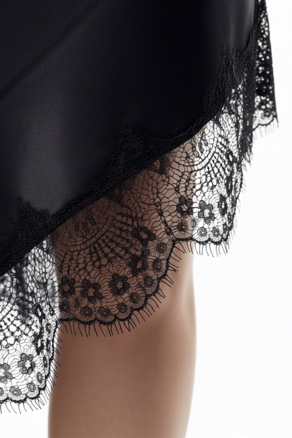 Black silk dress with a V-neck