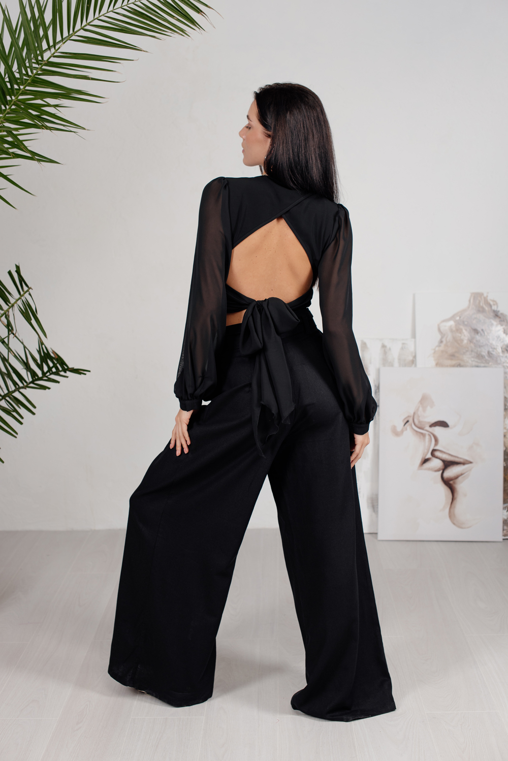 Black linen palazzo trousers