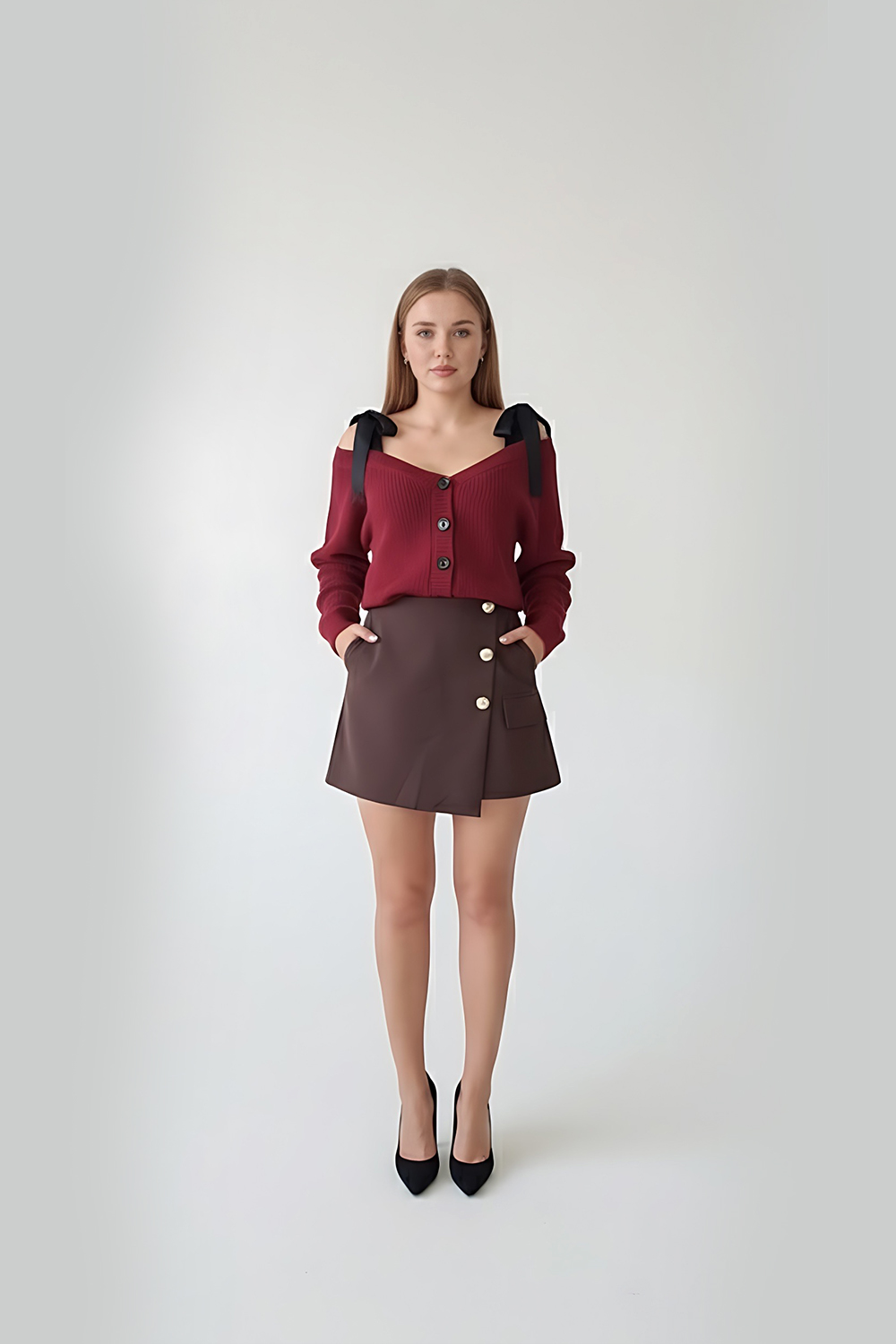 Chocolate high-waisted shorts