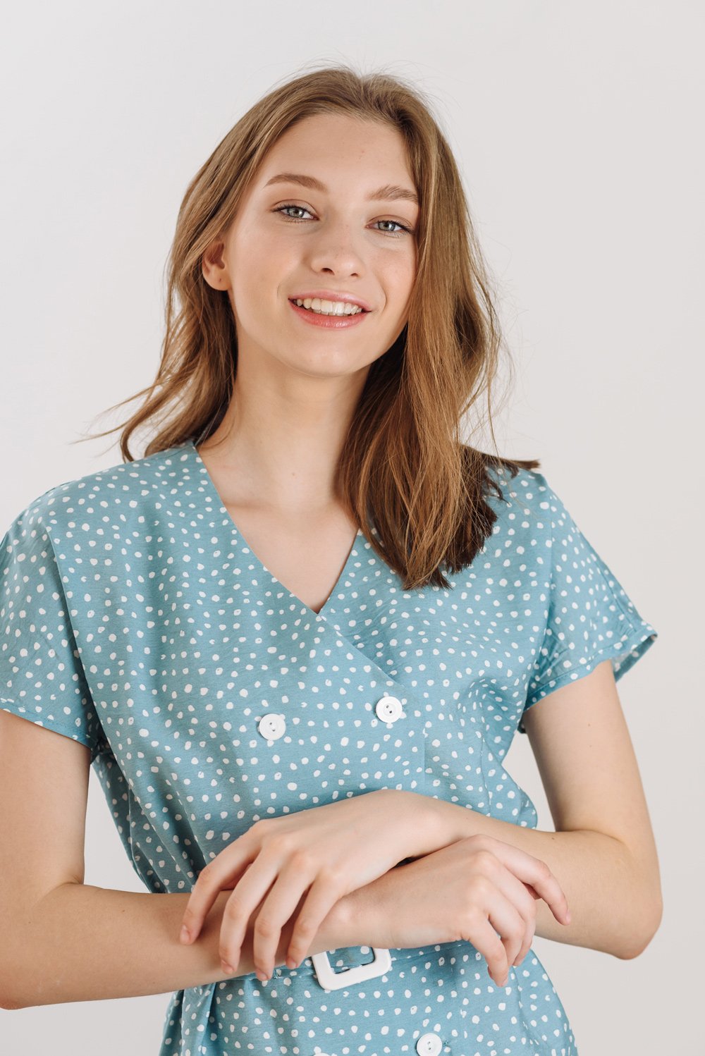 Turquoise Polka Dot Dress with Belt