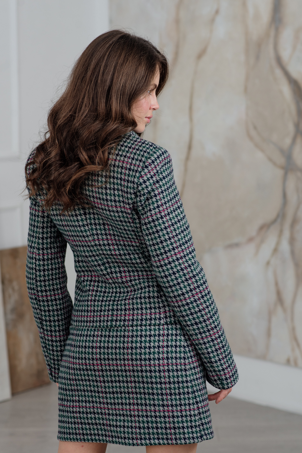 Gray tweed mini skirt with buttons