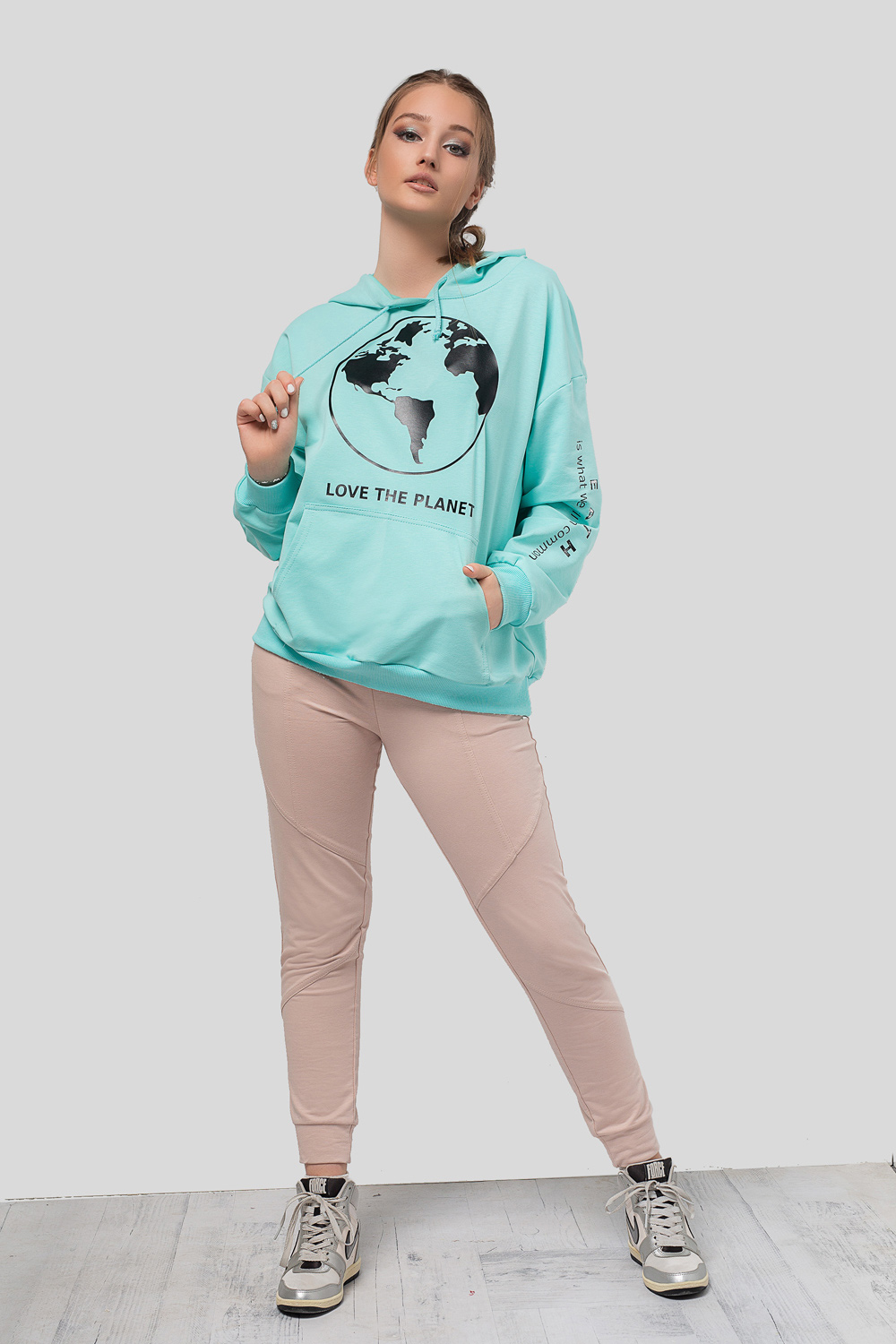 Turquoise hoodie with hood