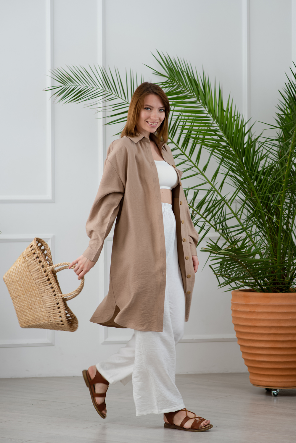 Casual shirt dress in mocha color