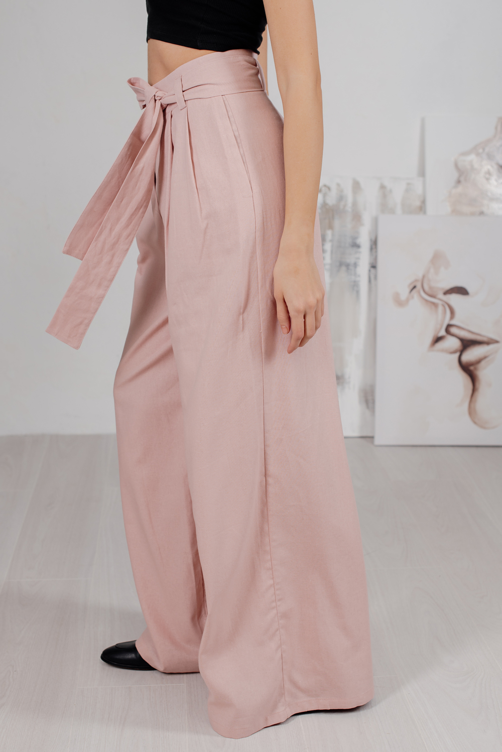 Powdered linen palazzo trousers