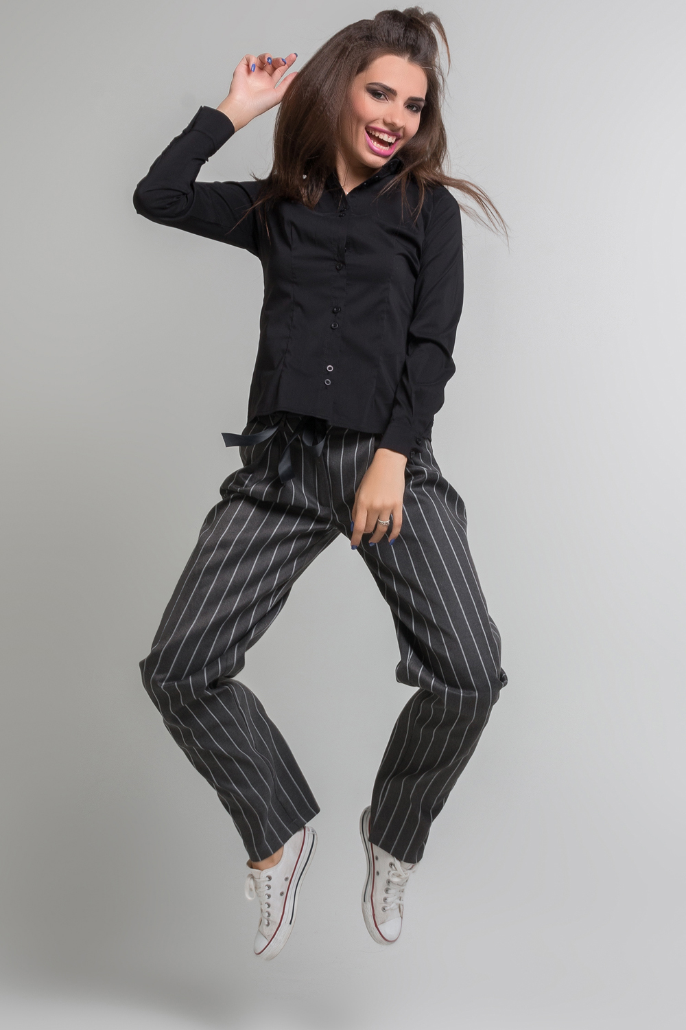 Grey striped trousers