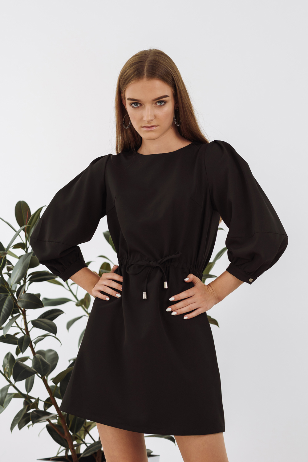 Black dress with puff sleeves