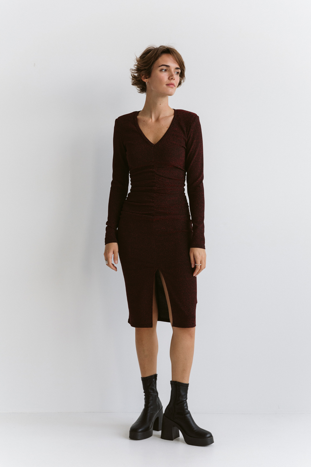 Red jersey dress with lurex