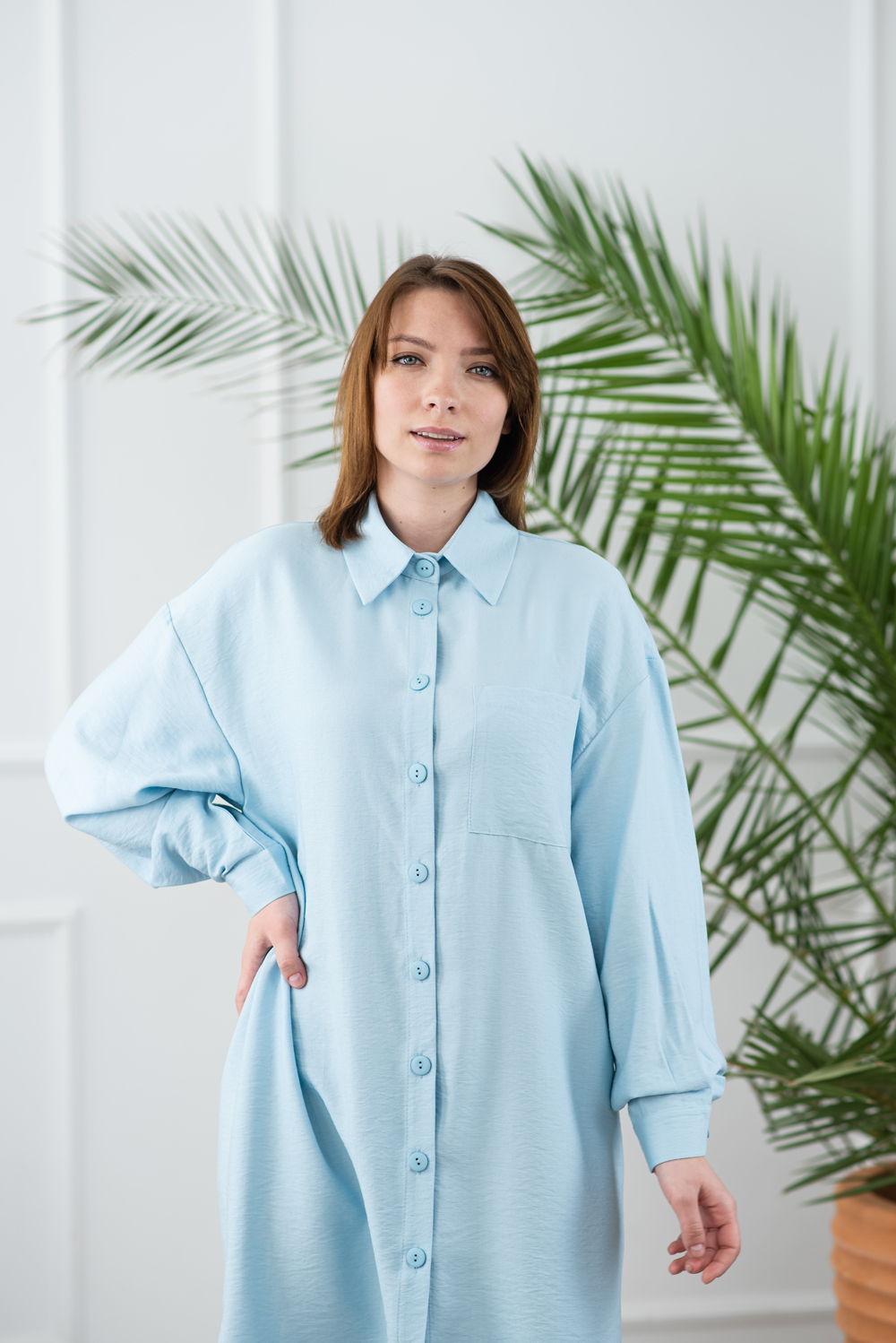 Light blue casual shirt dress