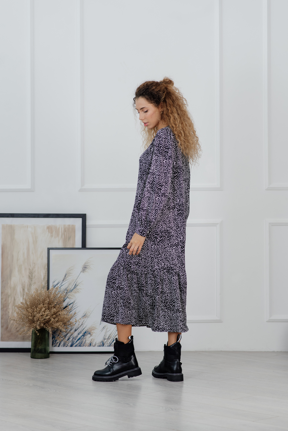 Black cotton midi shop dress