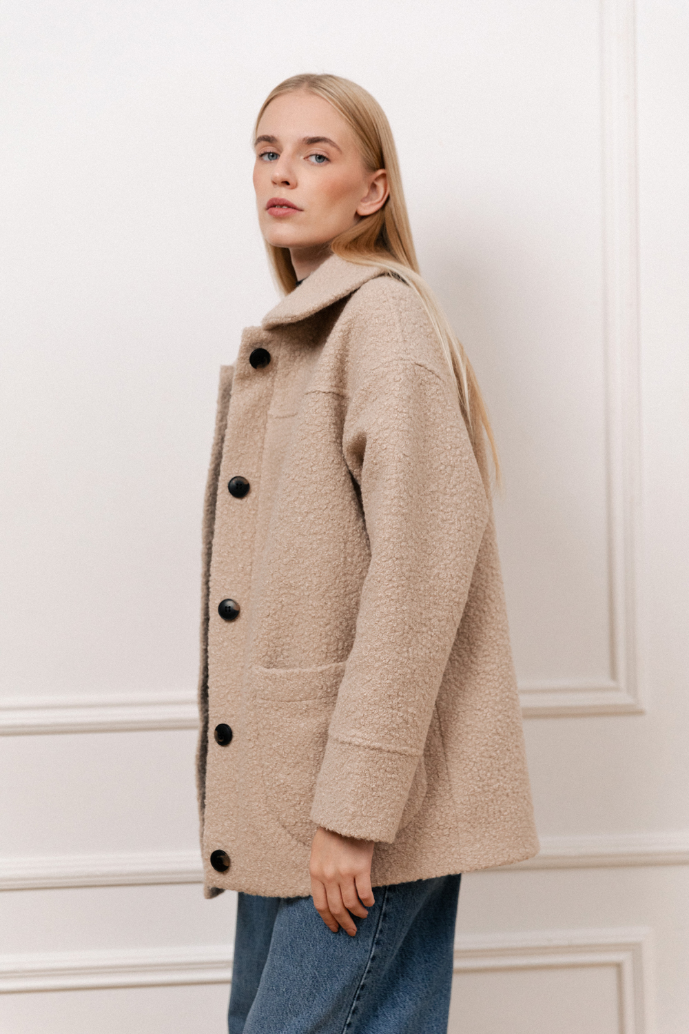 Beige bouclé coat