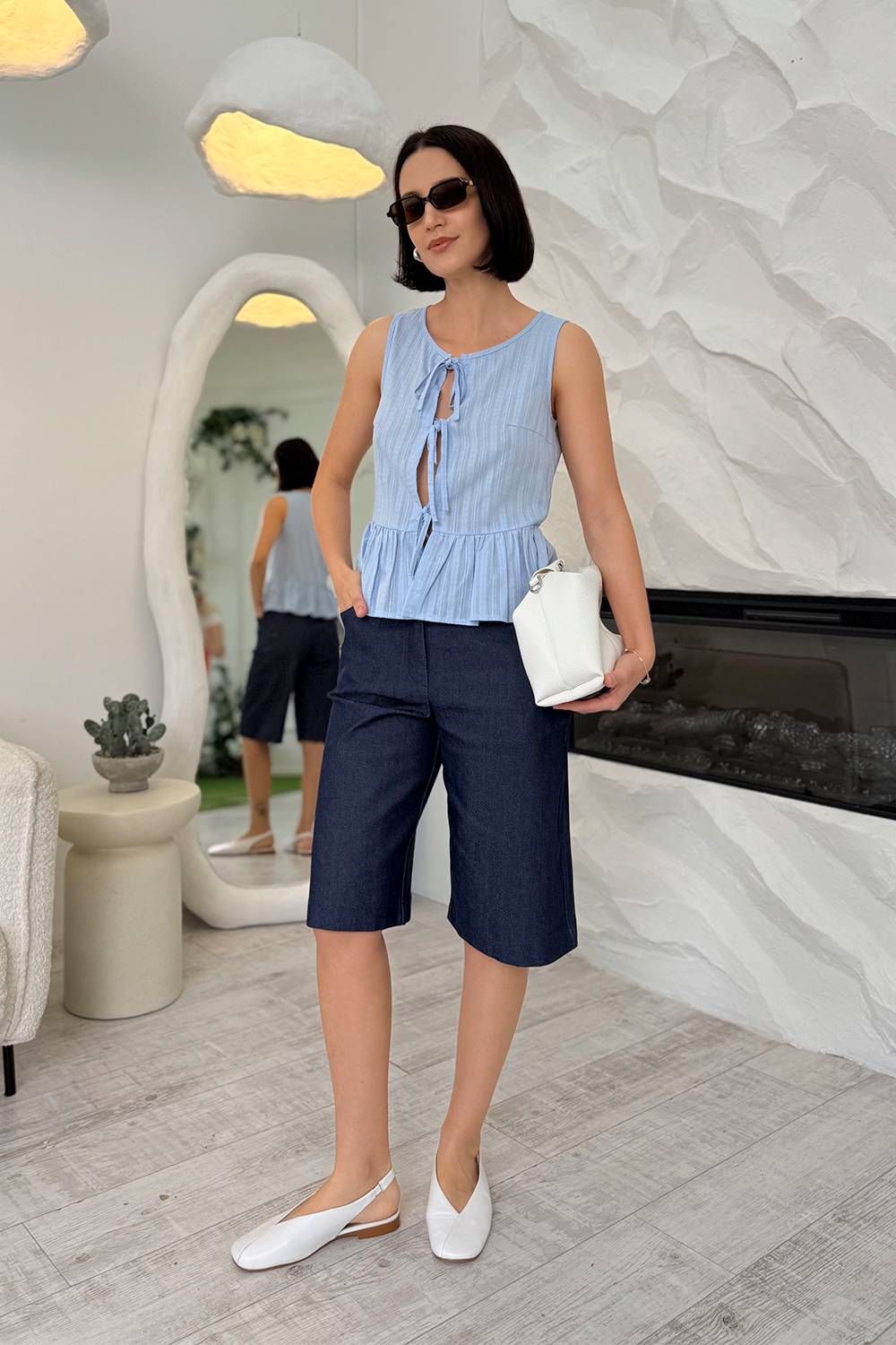 Blue cotton tie top