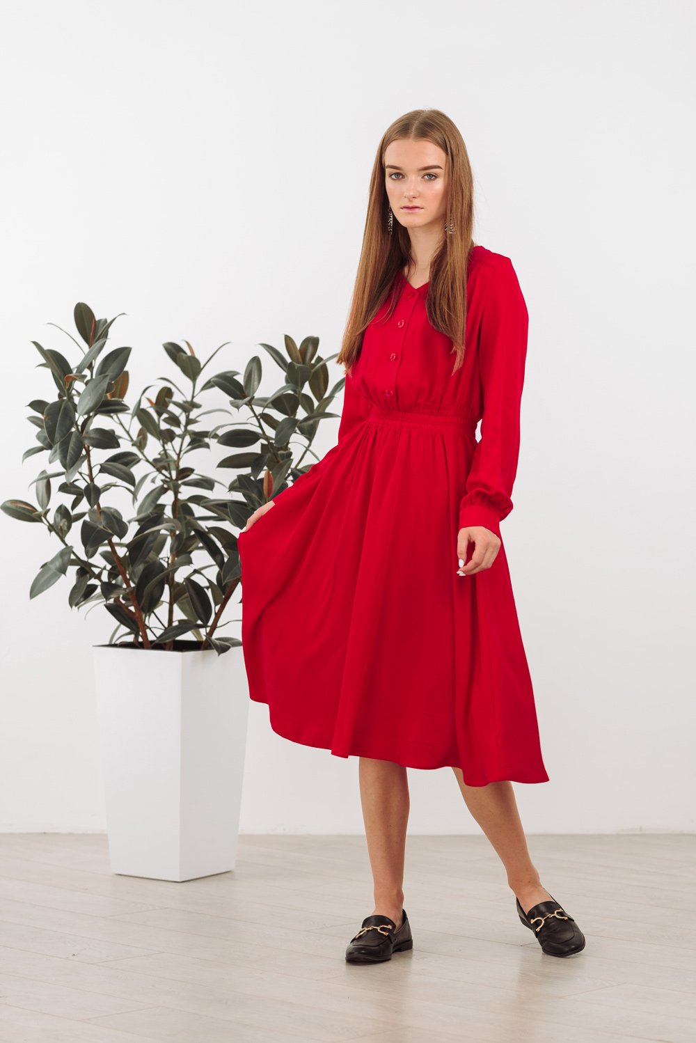 Red midi dress