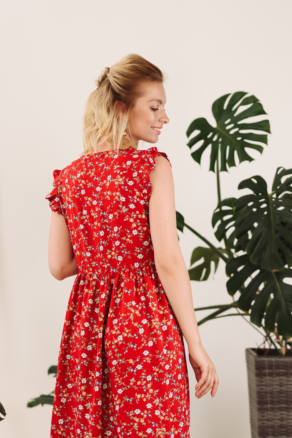 Red Floral Dress with ruffles