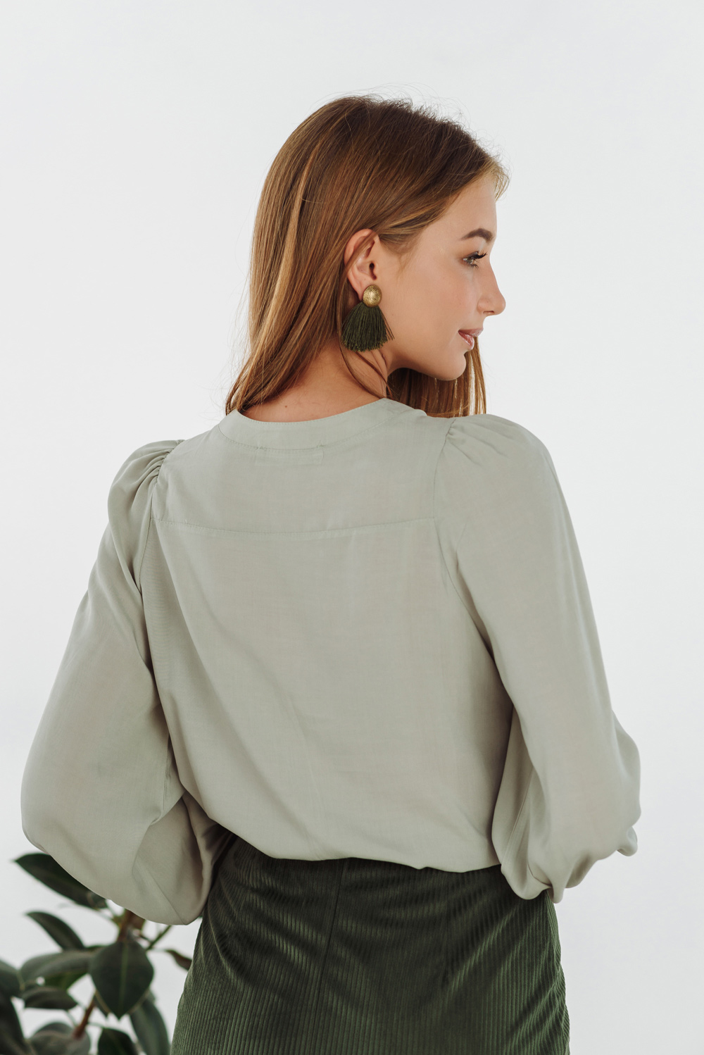 Olive round neck line blouse
