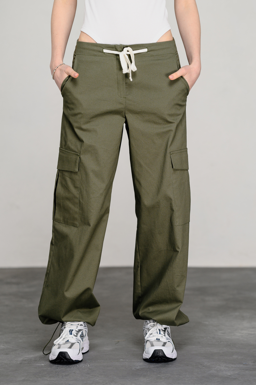 Khaki Drop Waist Cargo Pants