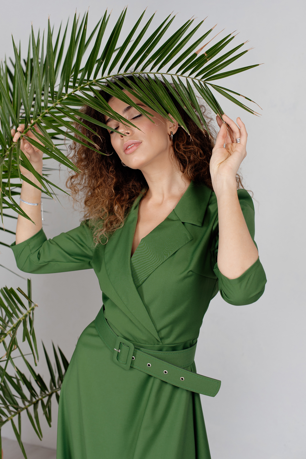 Green midi dress with belt