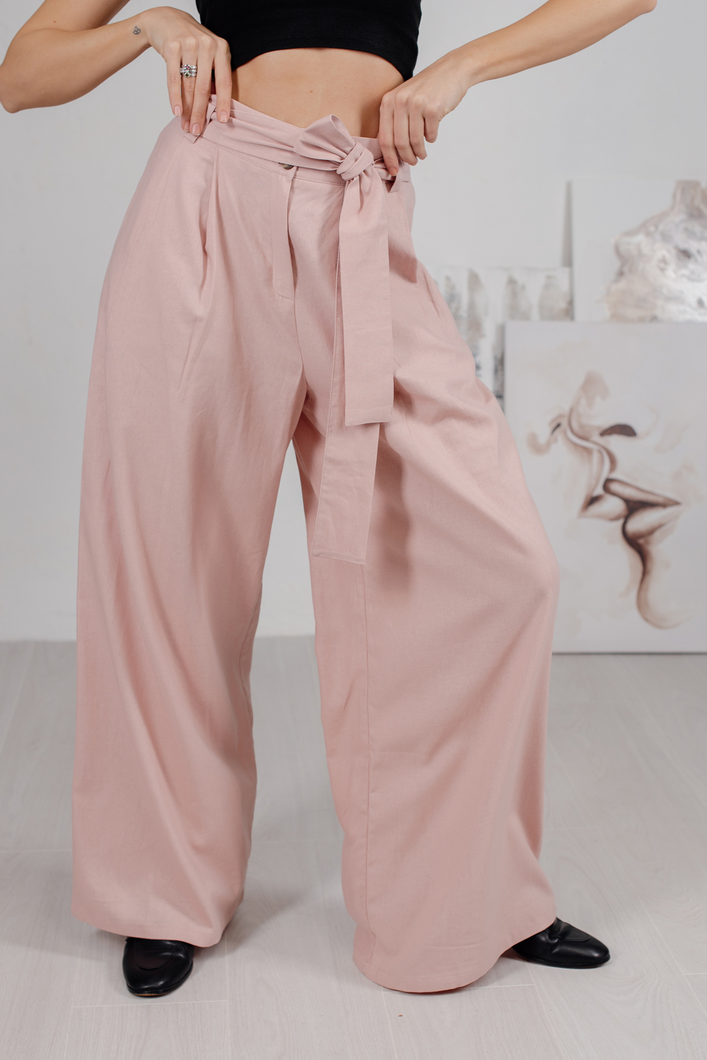 Powdered linen palazzo trousers