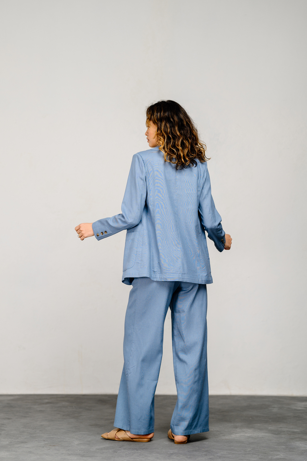 Gray and blue linen straight fit blazer