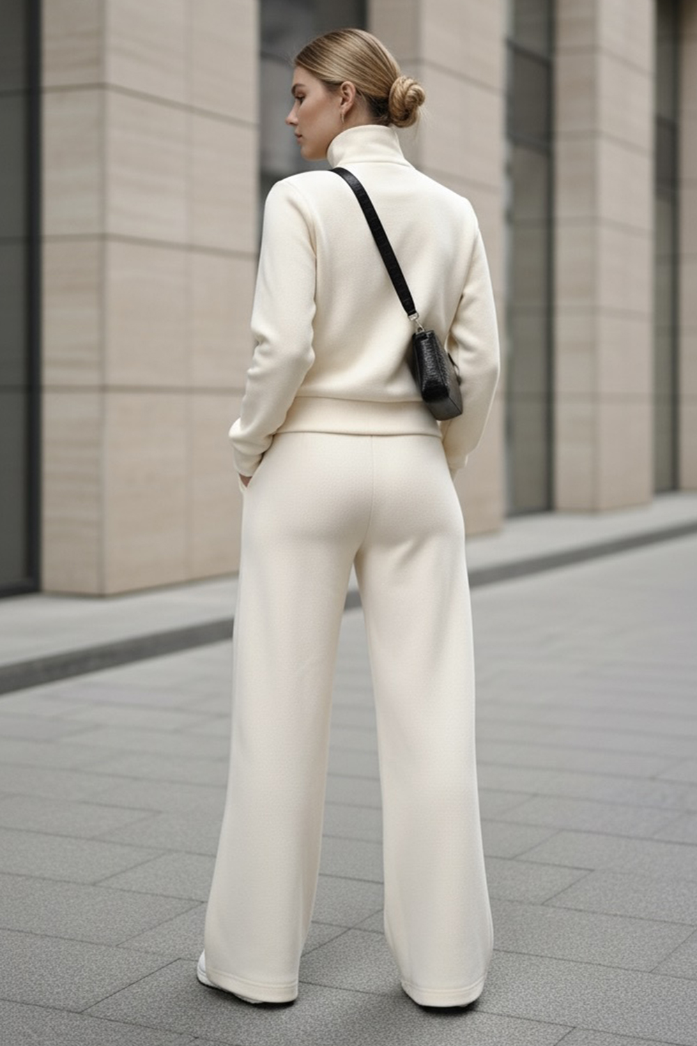 Cream knitted angora suit