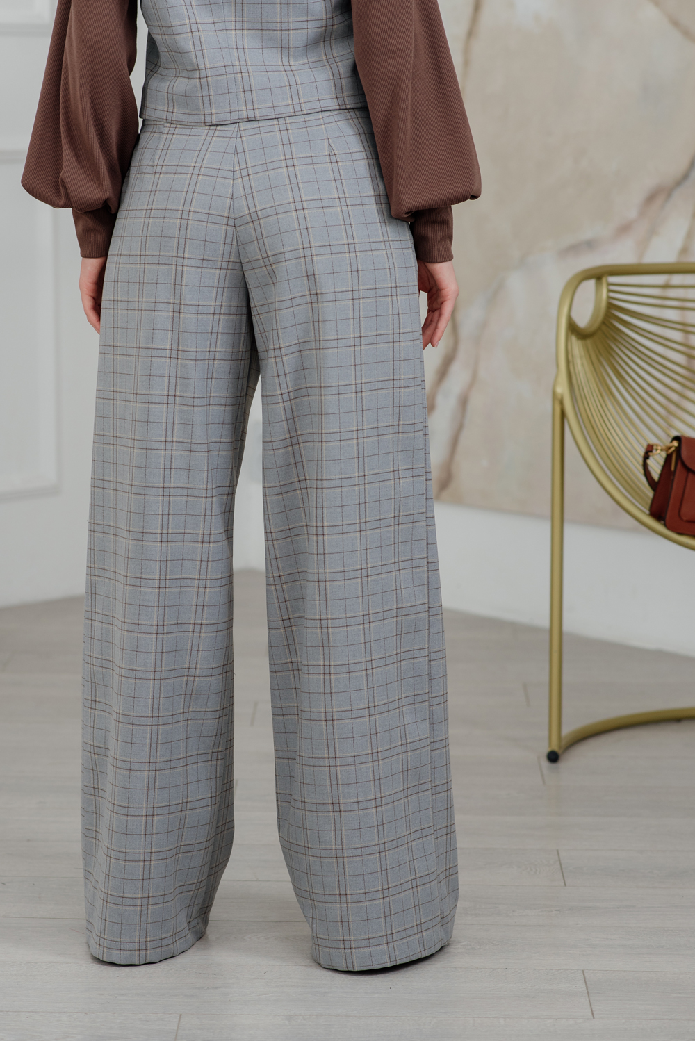 Gray check palazzo trousers