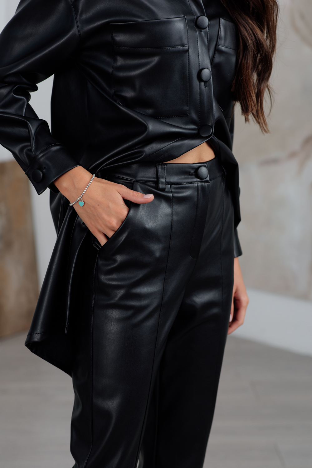 Eco leather black trousers