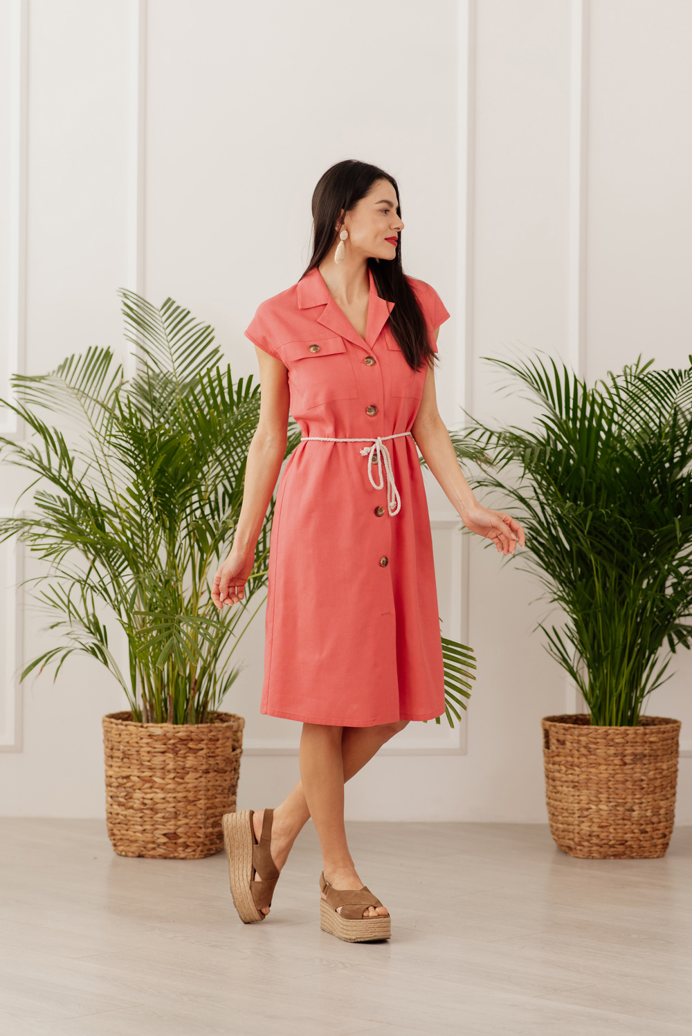 Coral Blazer Neck Dress