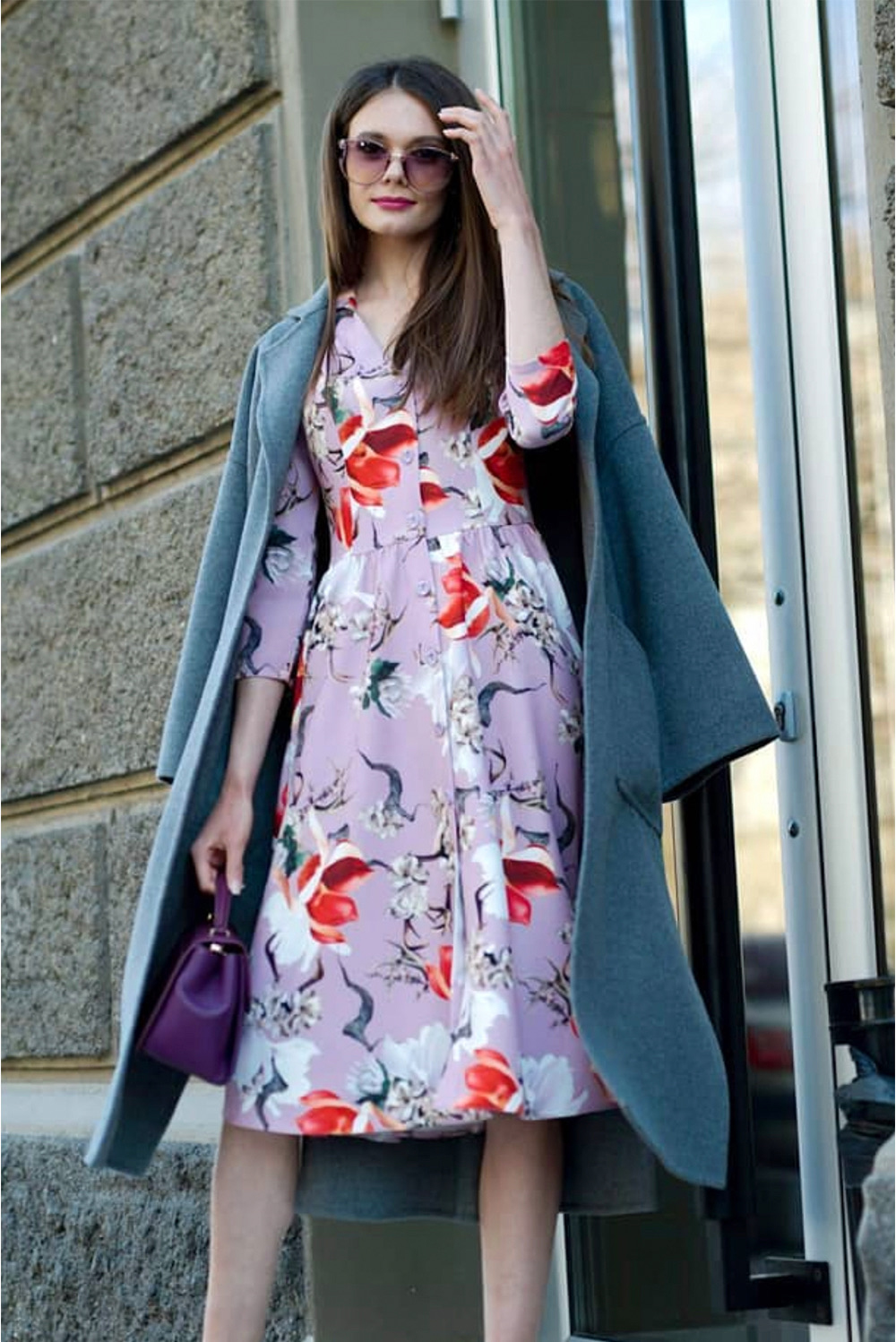 Floral print shirt dress