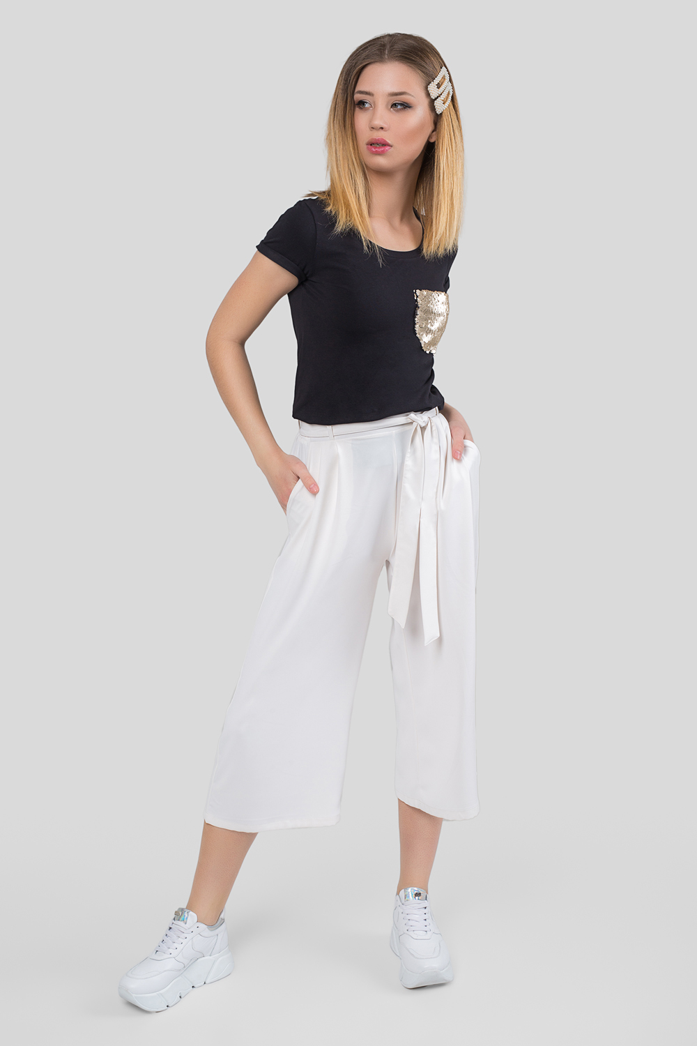 Culottes with belt and pockets