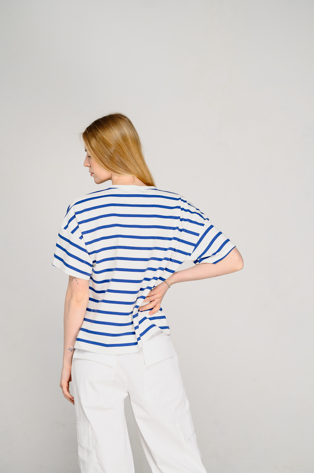 Oversized denim striped T-shirt