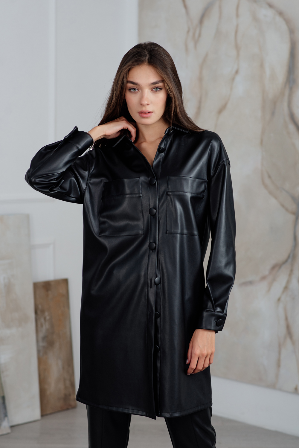 Eco leather black shirt