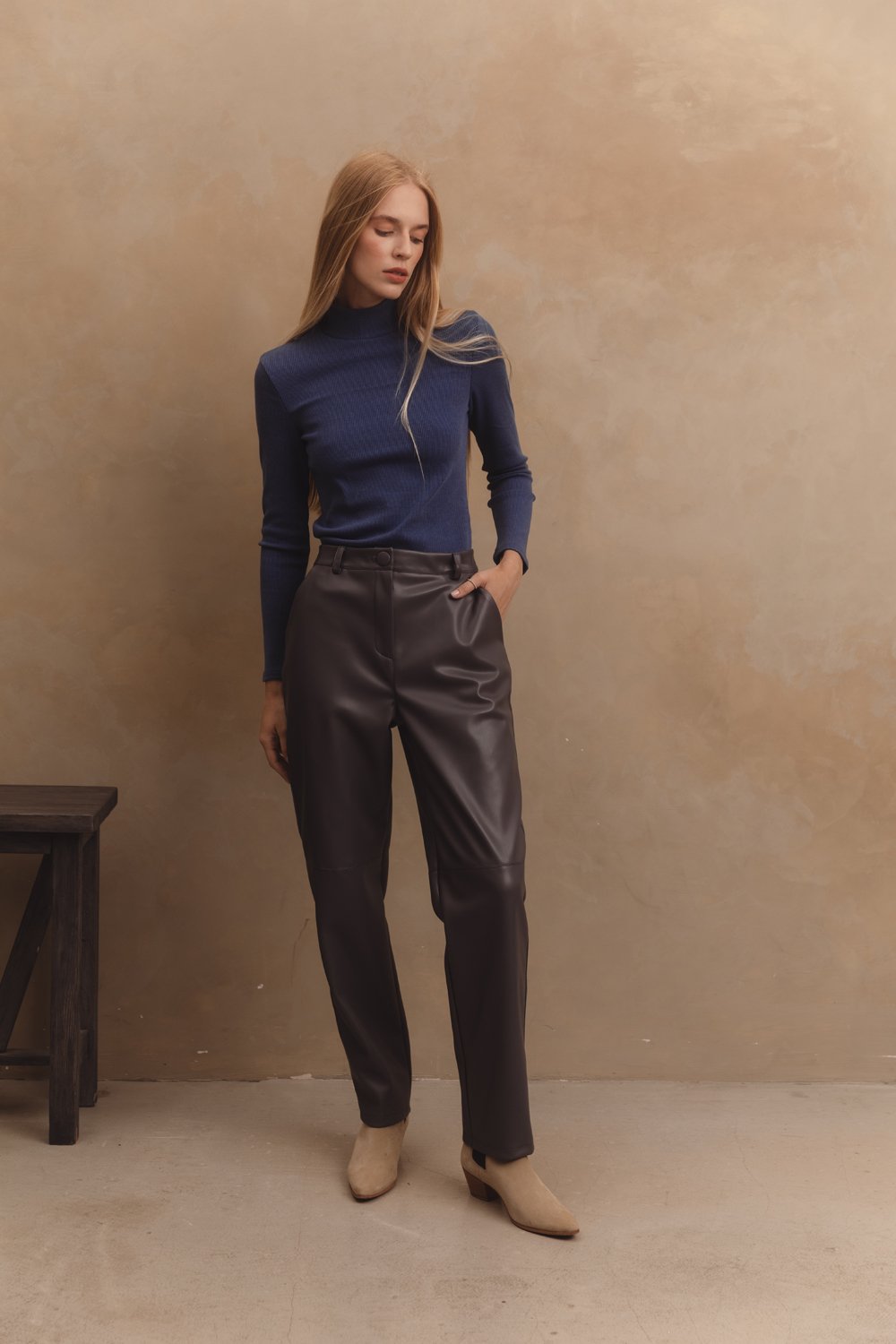 Eco-leather straight-leg trousers in 