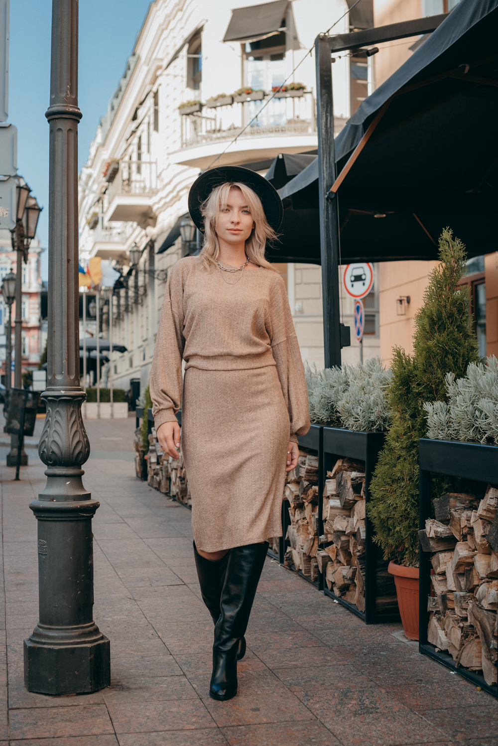 Beige drop-sleeve top