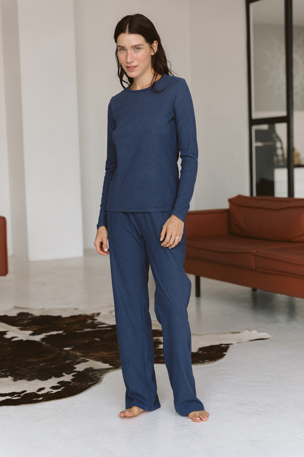 Knitted pajamas in Denim color