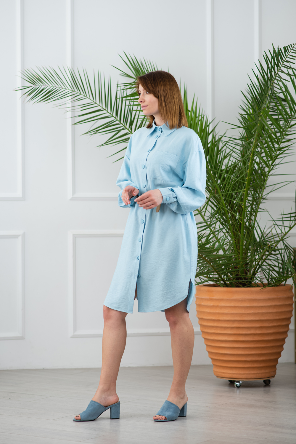 Light blue casual shirt dress