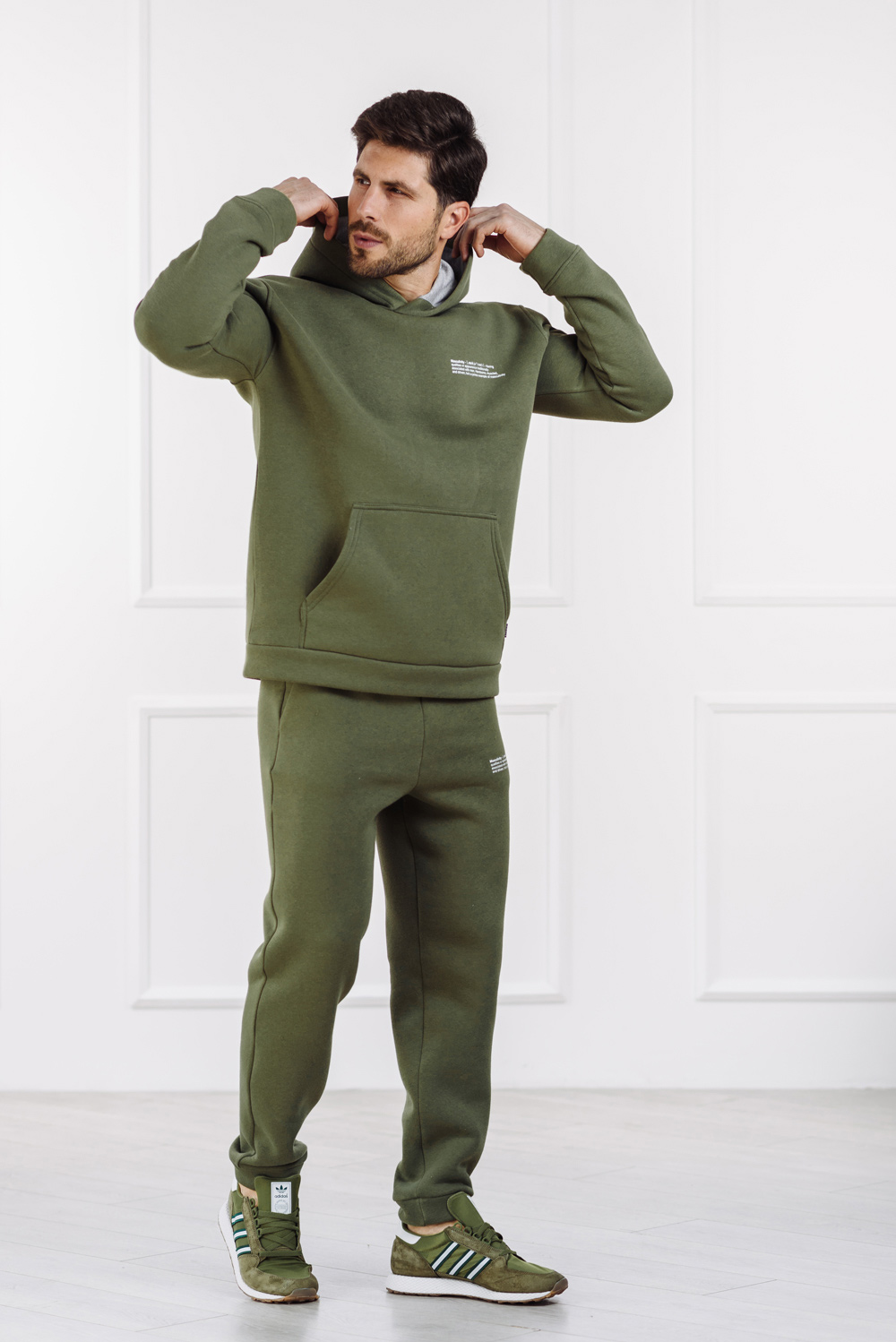 Warm khaki sweatshirt with slogan