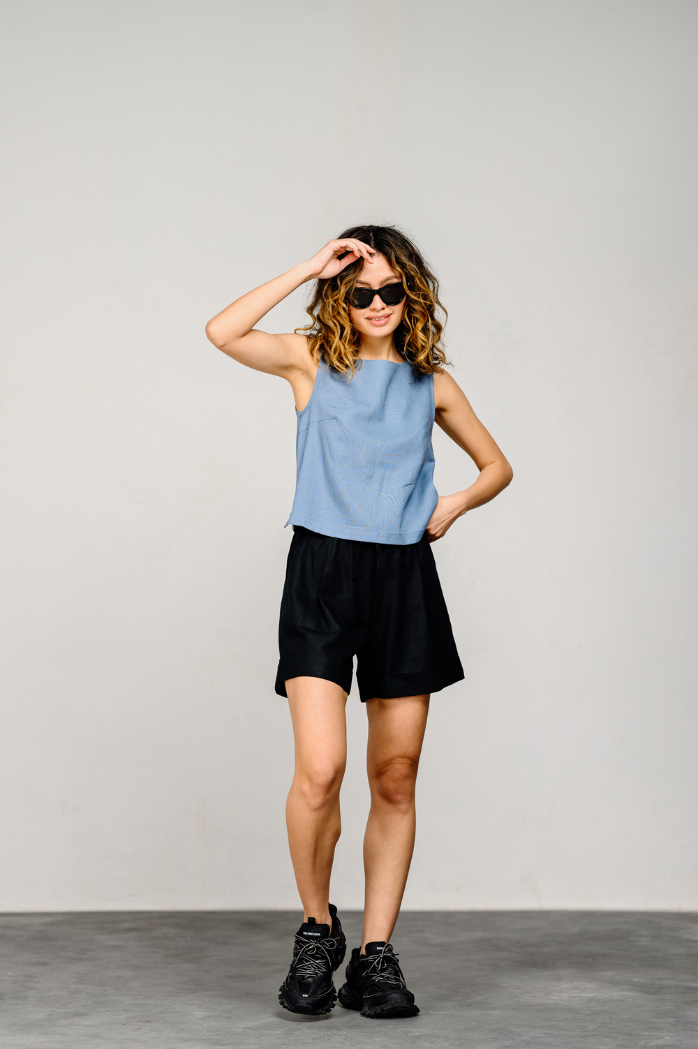 Grey-blue linen sleeveless top