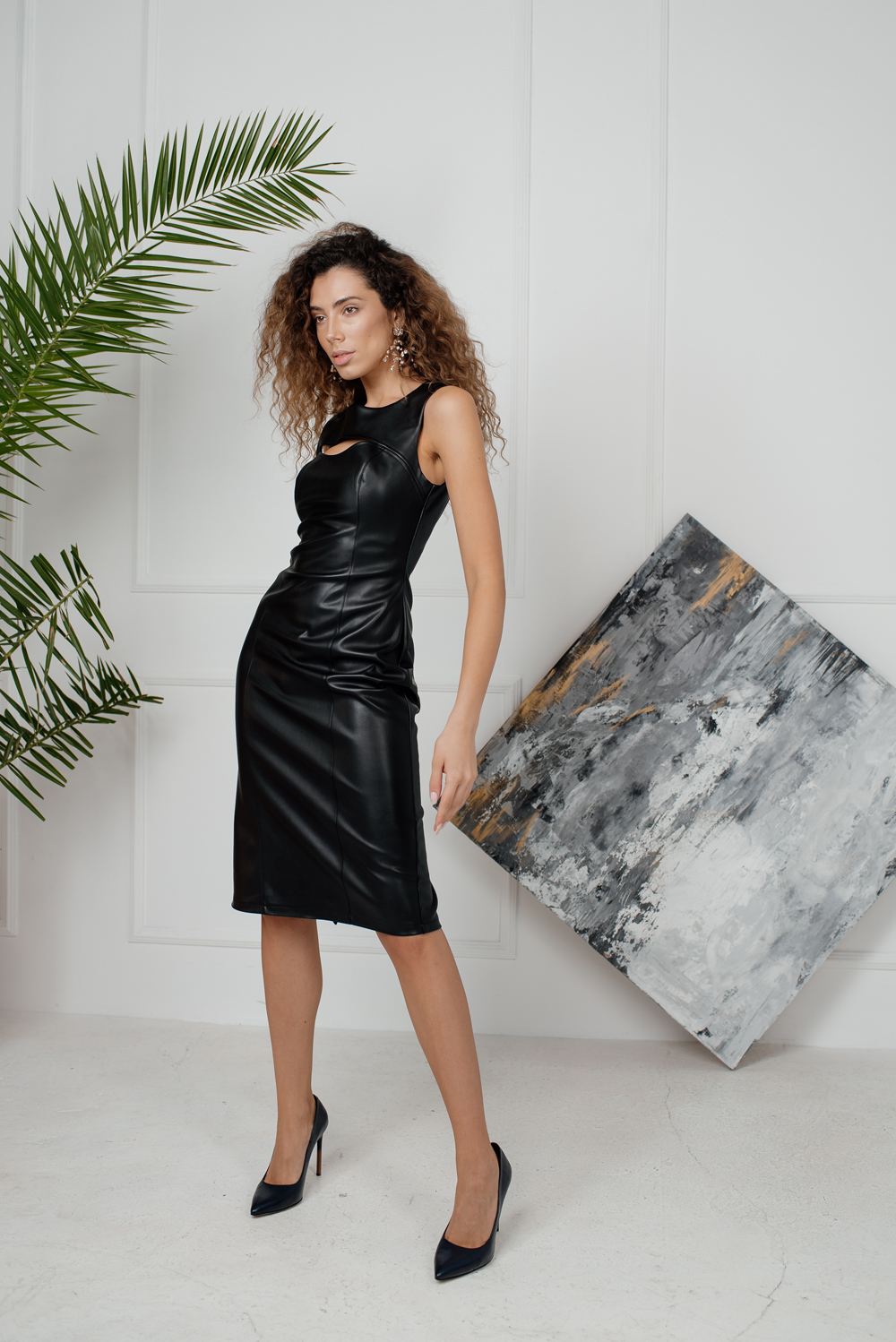 Black sheath dress made of eco leather