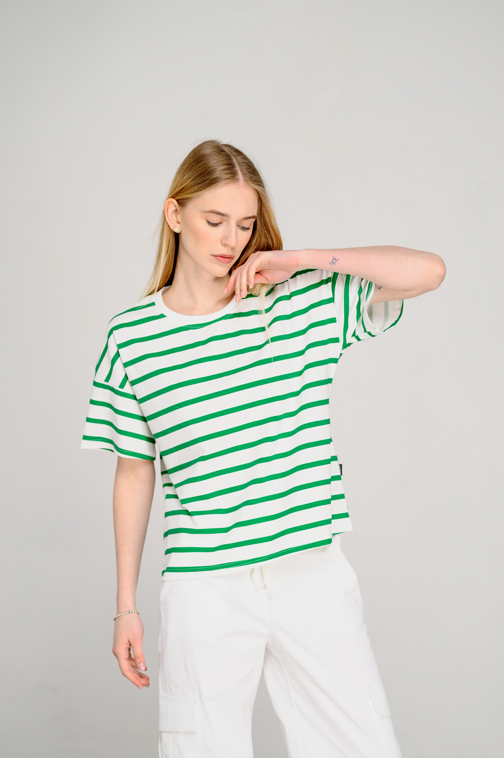 Oversized T-shirt with green stripes