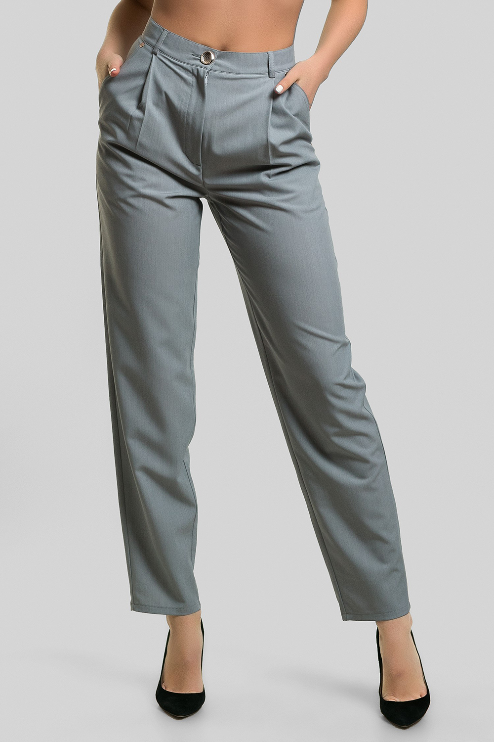 Gray straight trousers